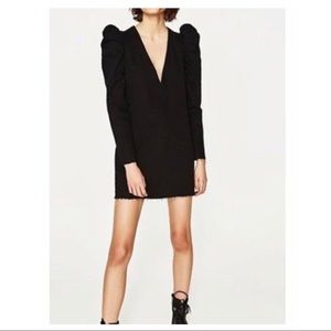 Zara Black Denim Dress with Puff Shoulders